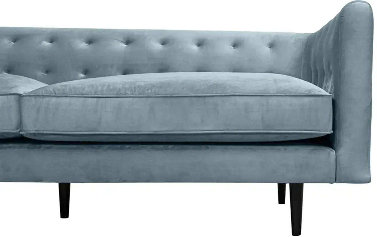 Annabelle 80" Bluestone Velvet Sofa with Black Wood Legs