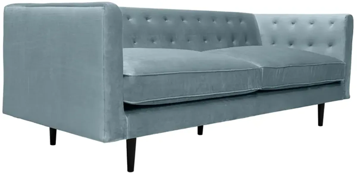 Annabelle 80" Bluestone Velvet Sofa with Black Wood Legs