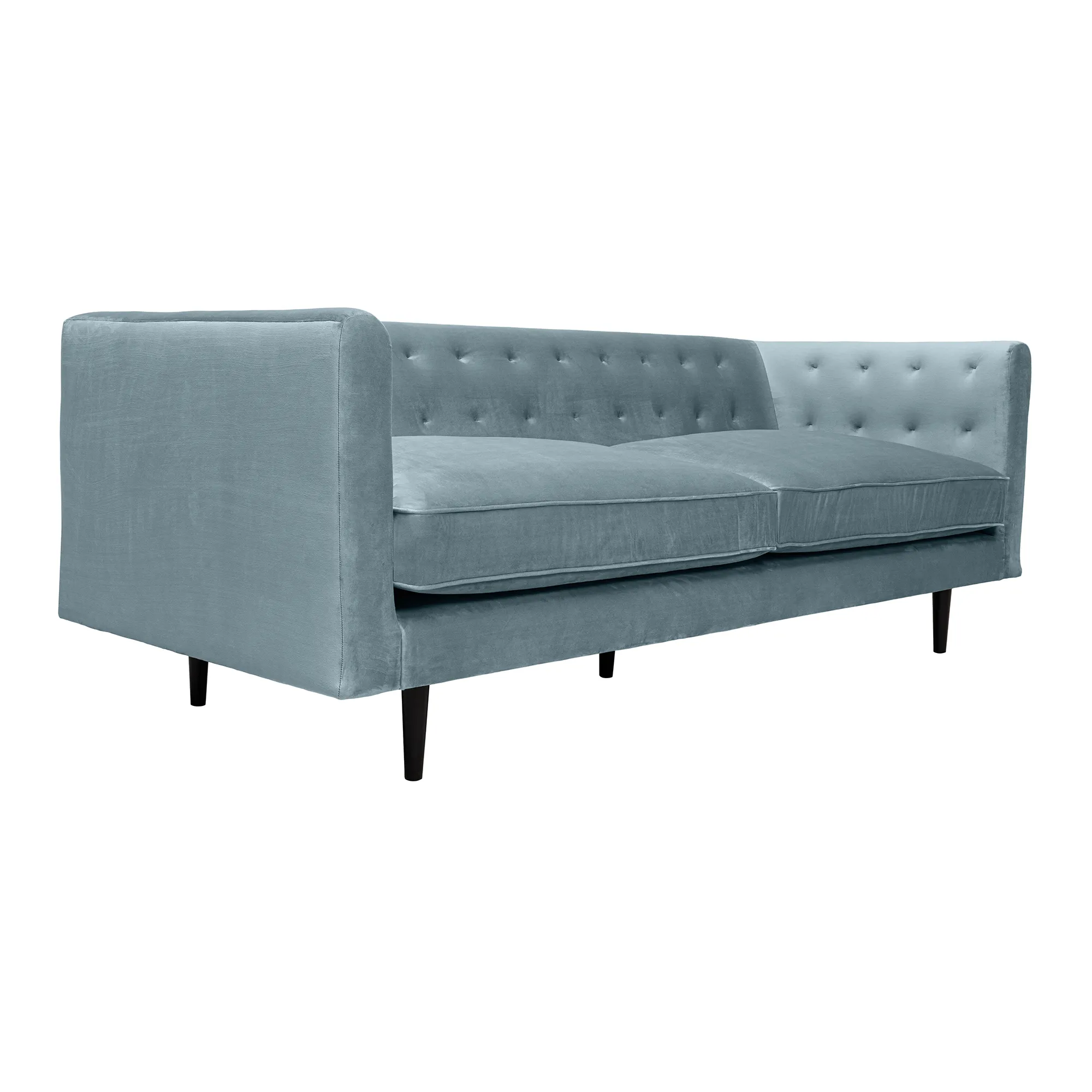 Annabelle 80" Bluestone Velvet Sofa with Black Wood Legs