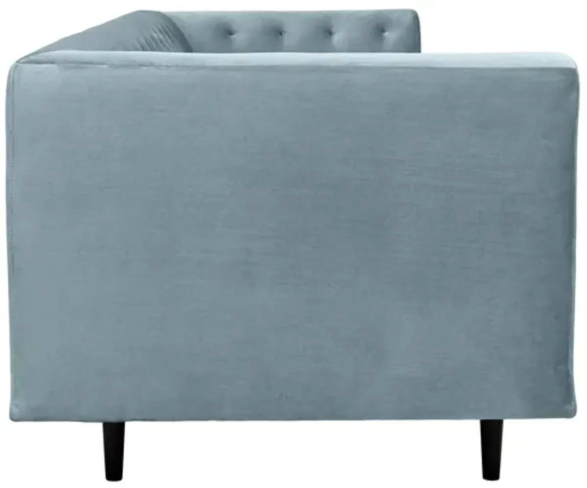 Annabelle 80" Bluestone Velvet Sofa with Black Wood Legs