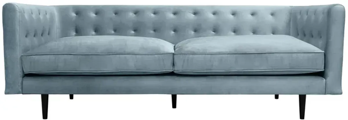 Annabelle 80" Bluestone Velvet Sofa with Black Wood Legs