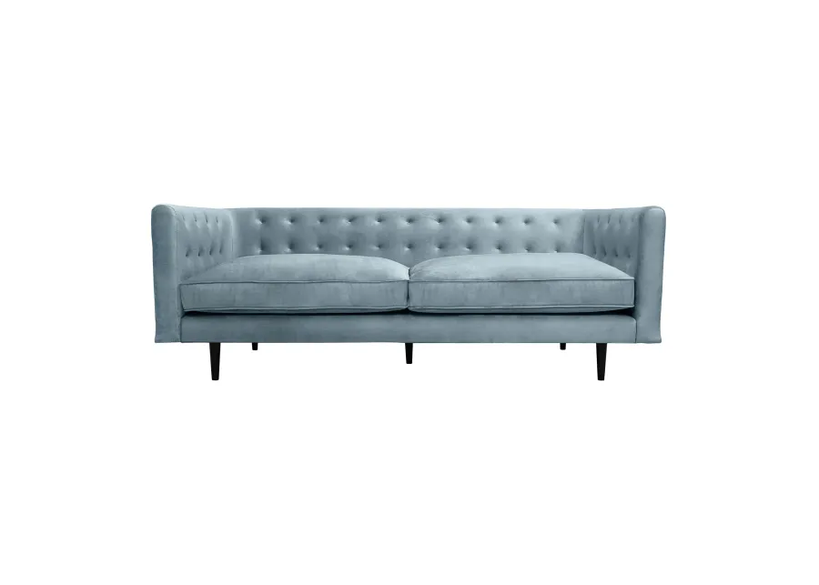 Annabelle 80" Bluestone Velvet Sofa with Black Wood Legs