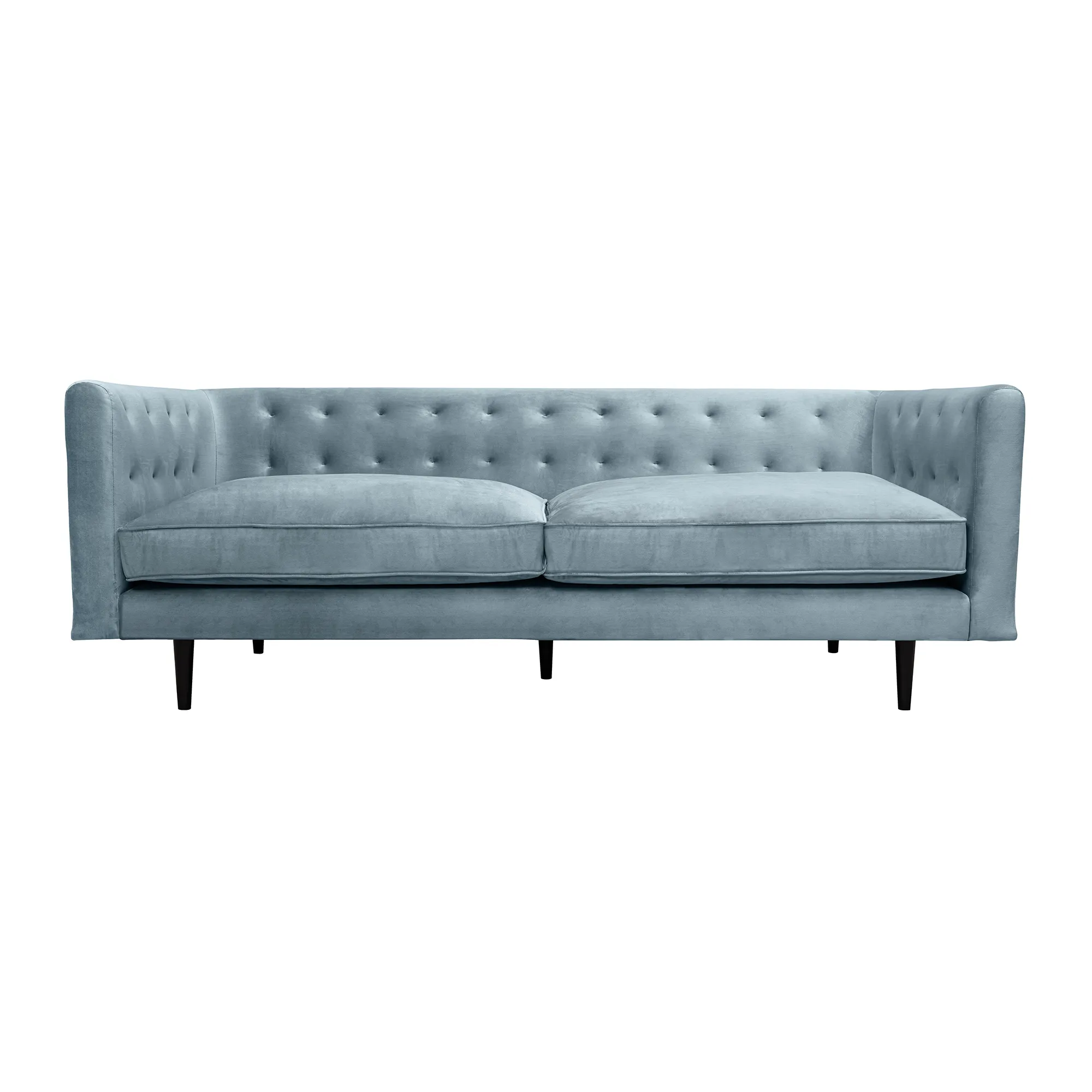 Annabelle 80" Bluestone Velvet Sofa with Black Wood Legs