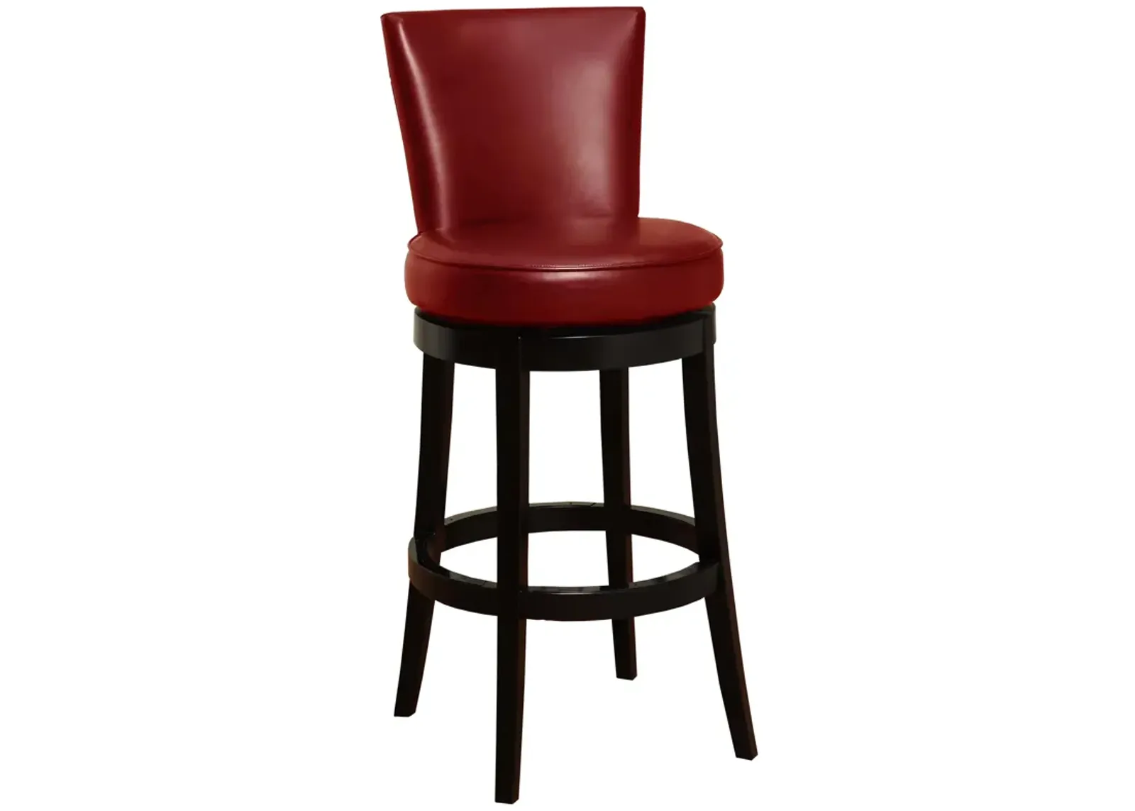 Boston 30" Bar Height Swivel Red Faux Leather and Black Wood Bar Stool