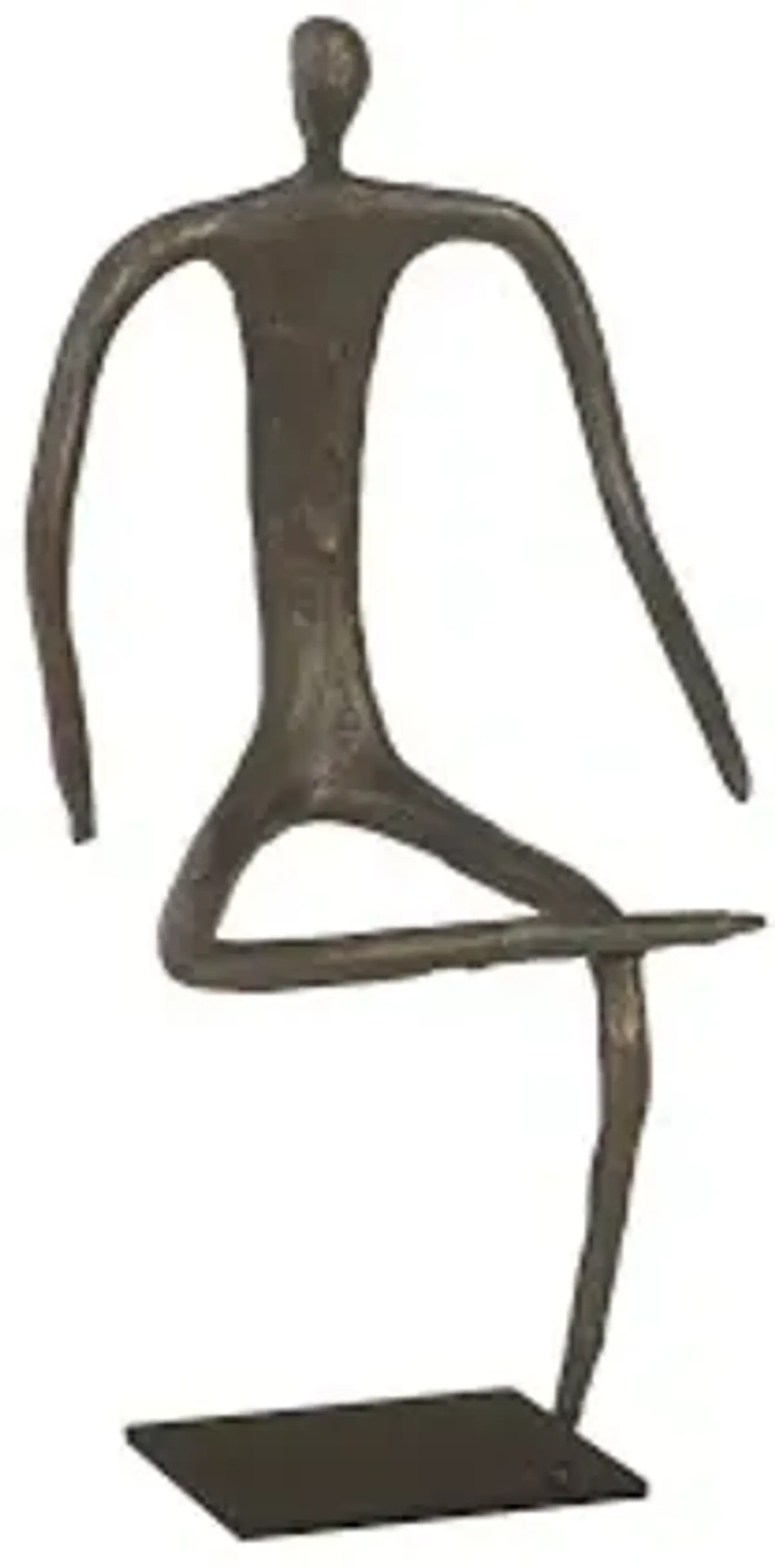 abstract figure on metal base, bronze finish, leg folded