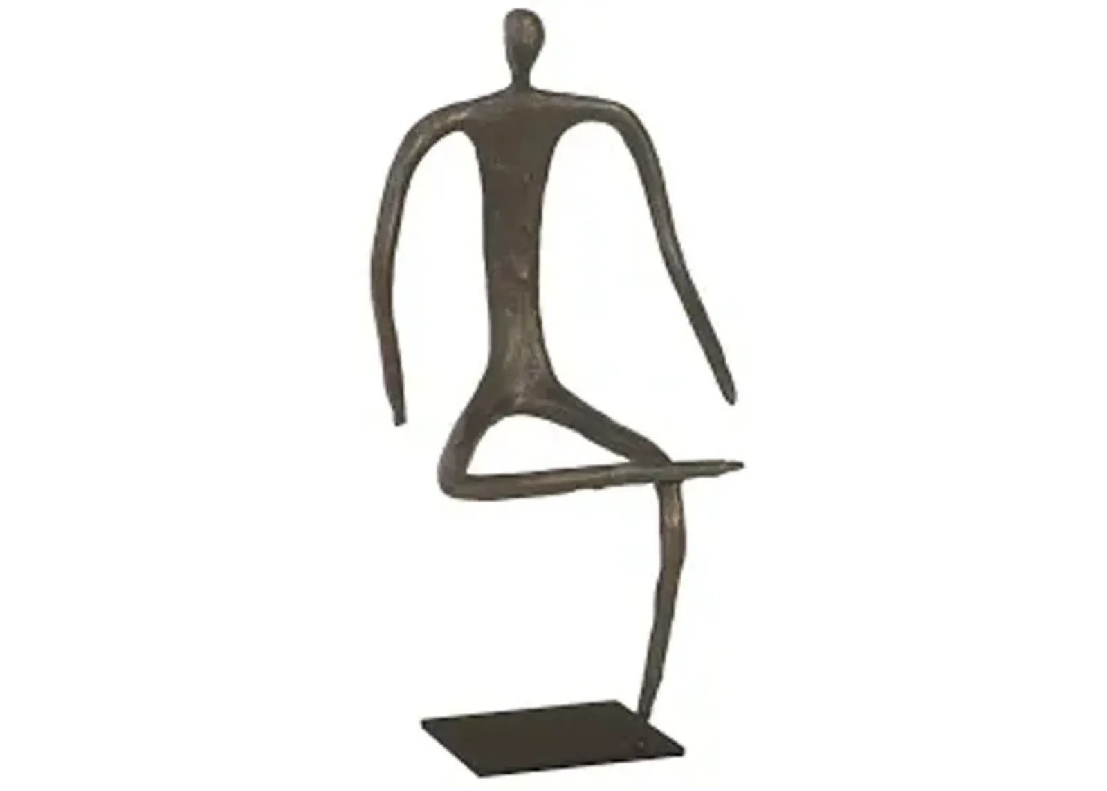 abstract figure on metal base, bronze finish, leg folded