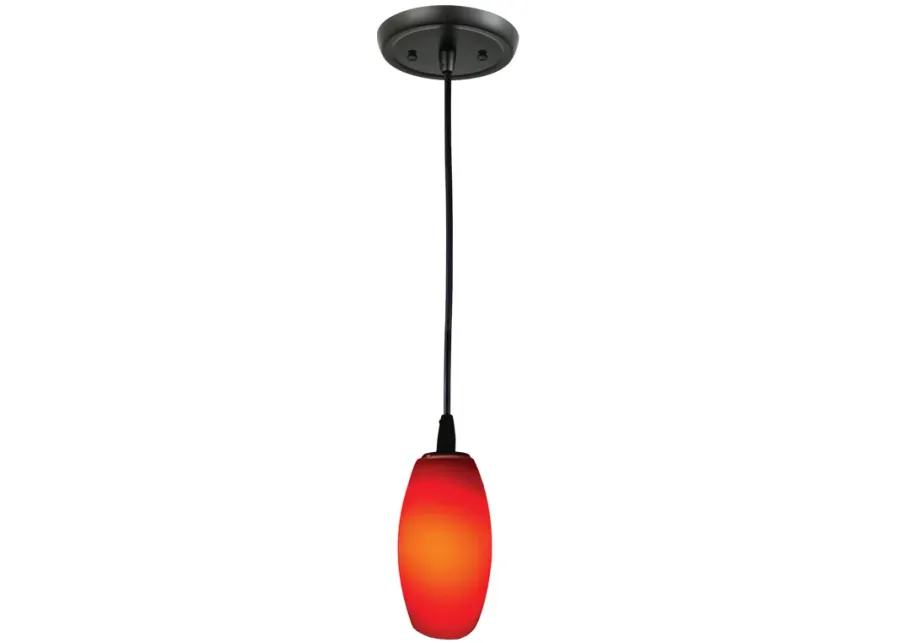 1-Light Pendant in Gloss Black with Vermillion Glass