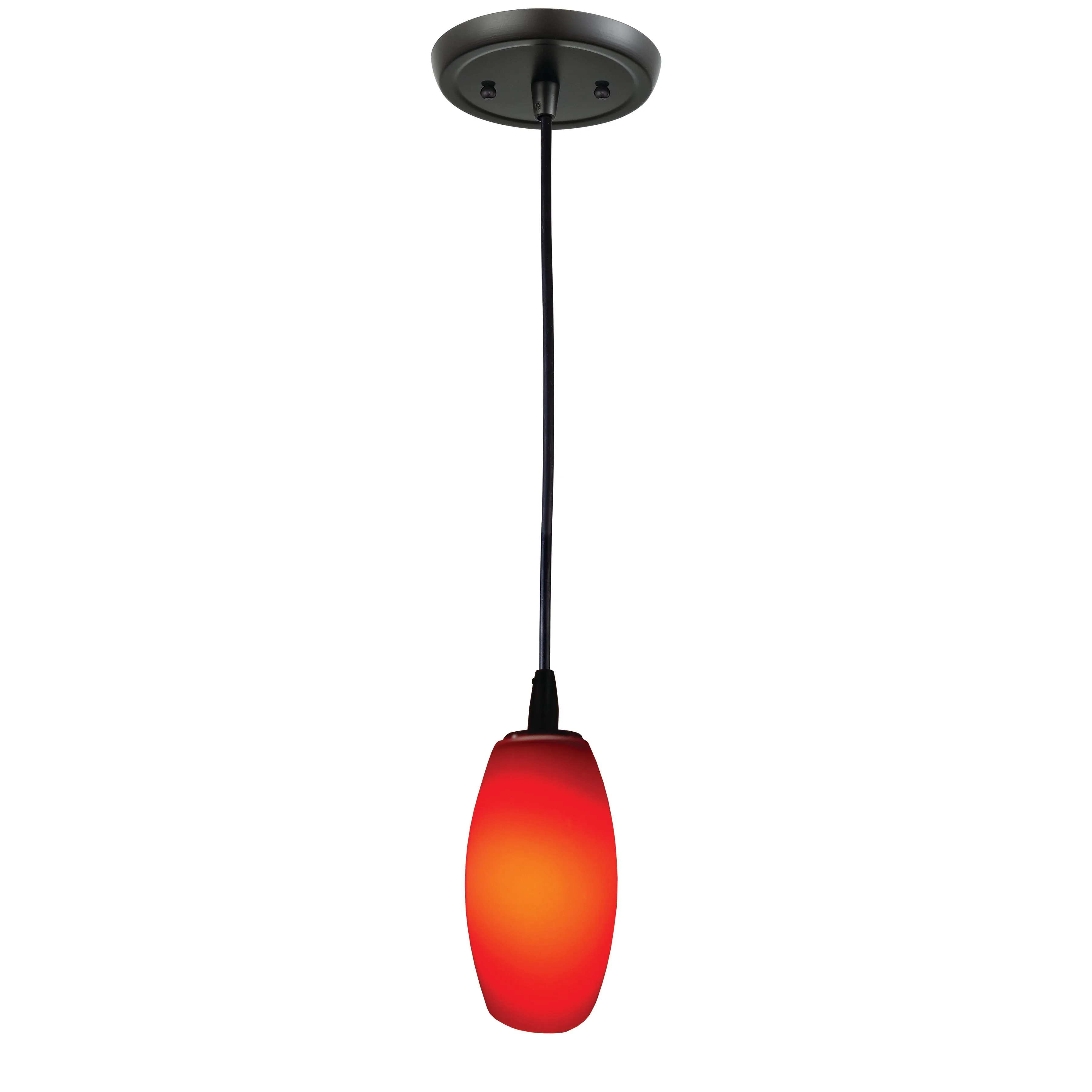 1-Light Pendant in Gloss Black with Vermillion Glass