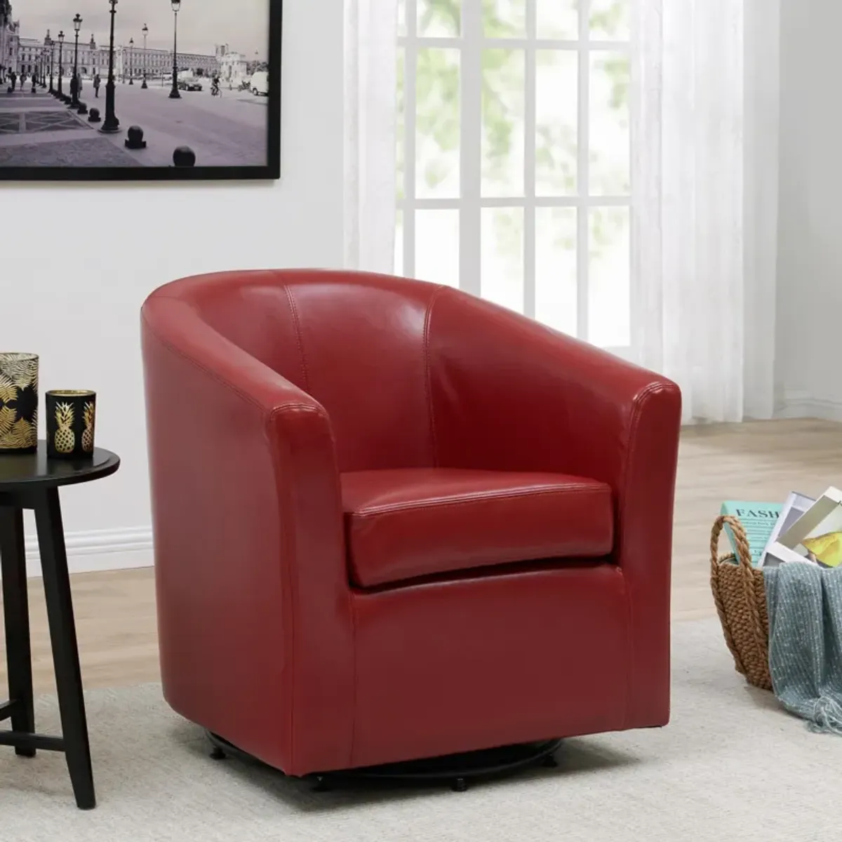 hayden swivel bonded leather accent arm chair, red