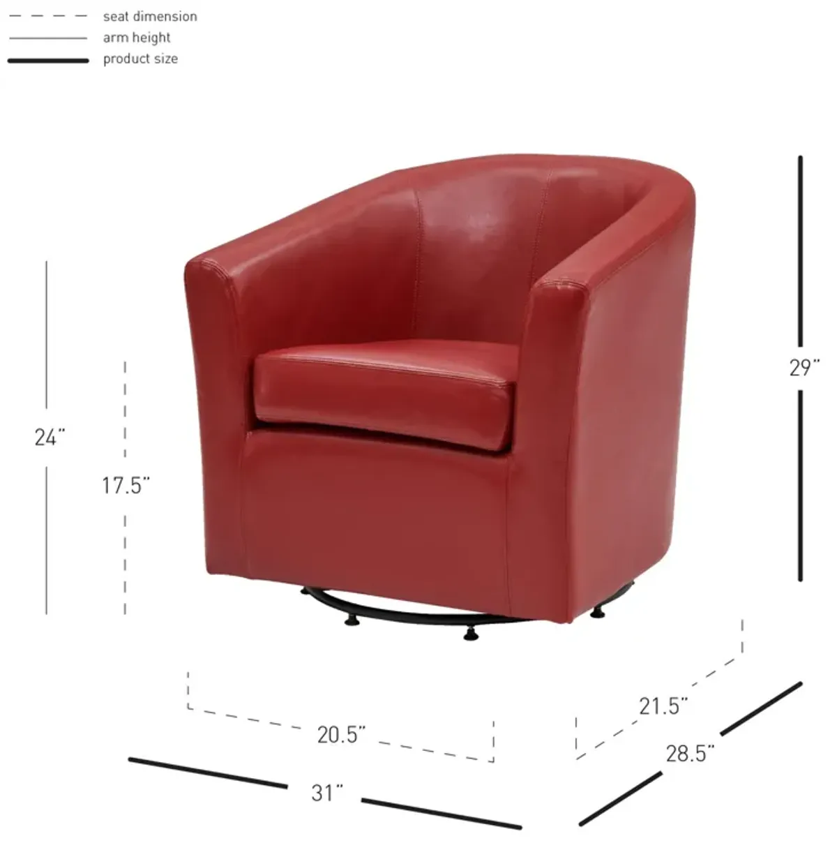 hayden swivel bonded leather accent arm chair, red