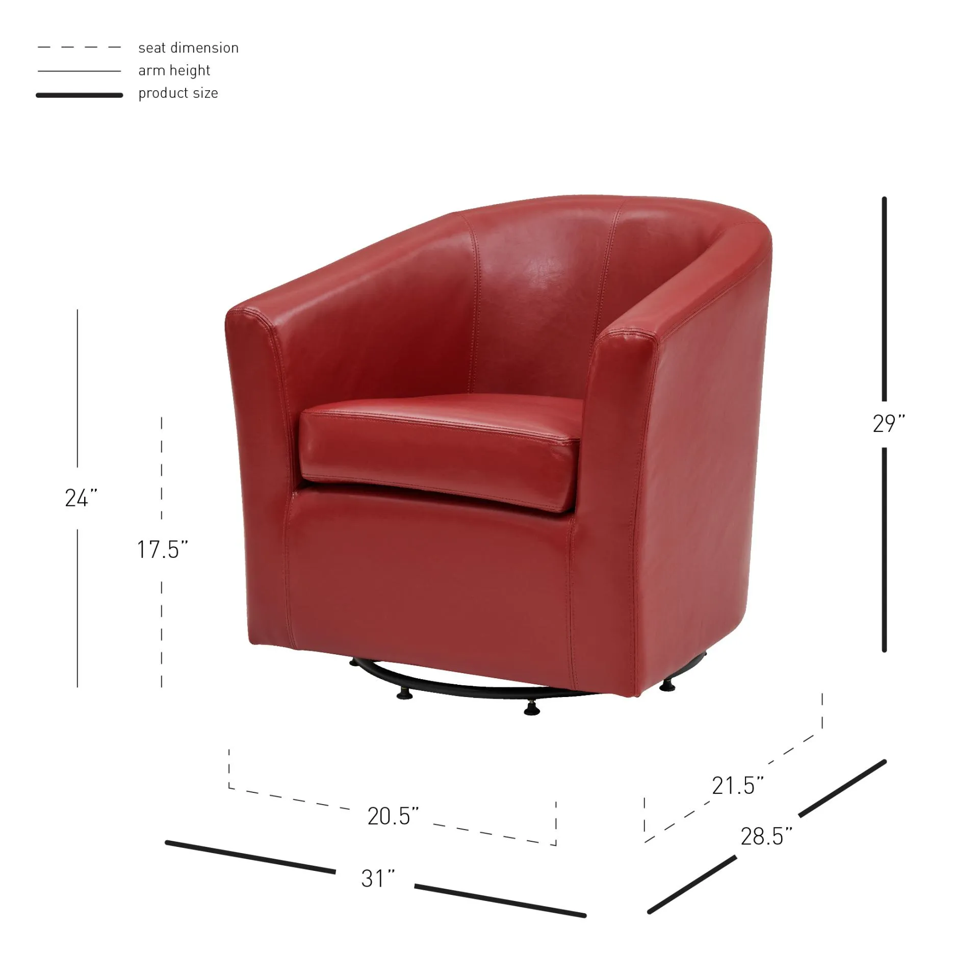 hayden swivel bonded leather accent arm chair, red