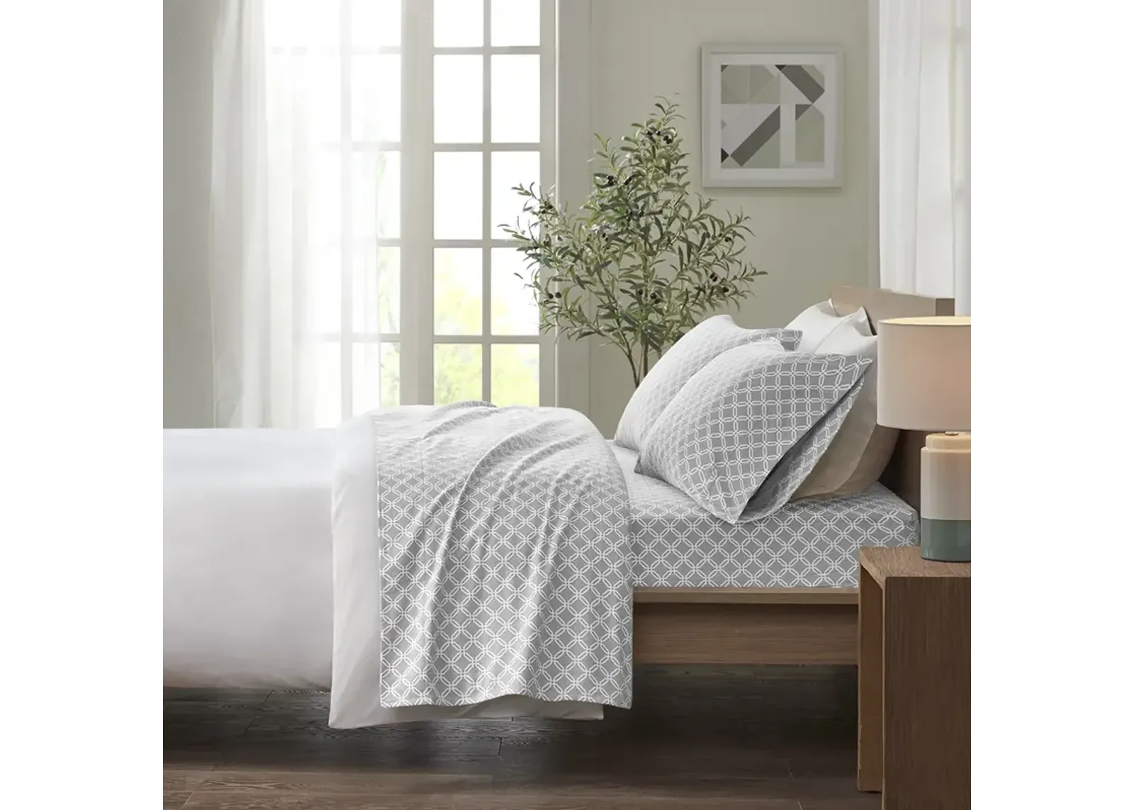 True North by Sleep Philosophy Cozy Flannel Grey Geo Printed Sheet Set