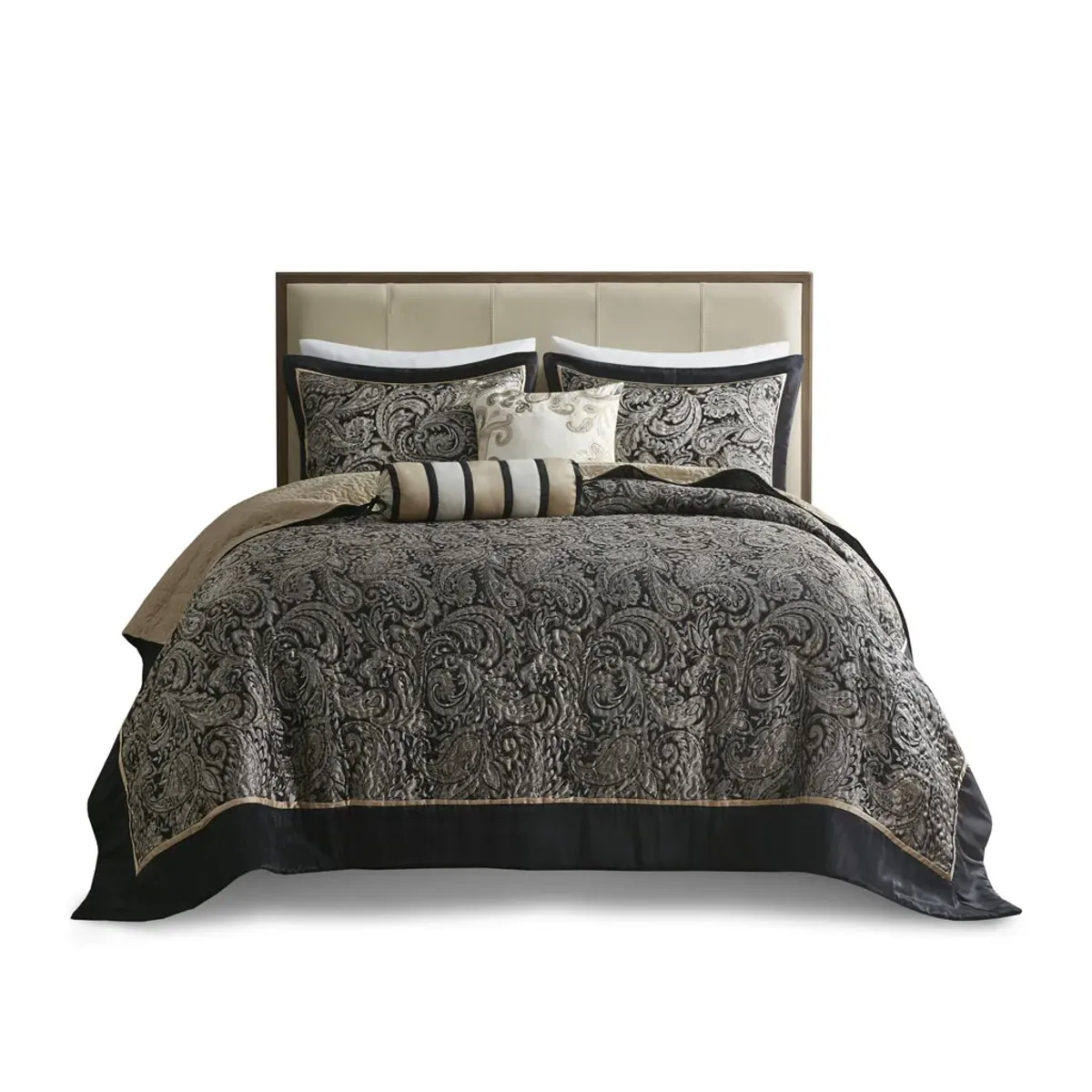 Madison Park Aubrey Black 5 Piece Jacquard Bedspread Set with Throw Pillows