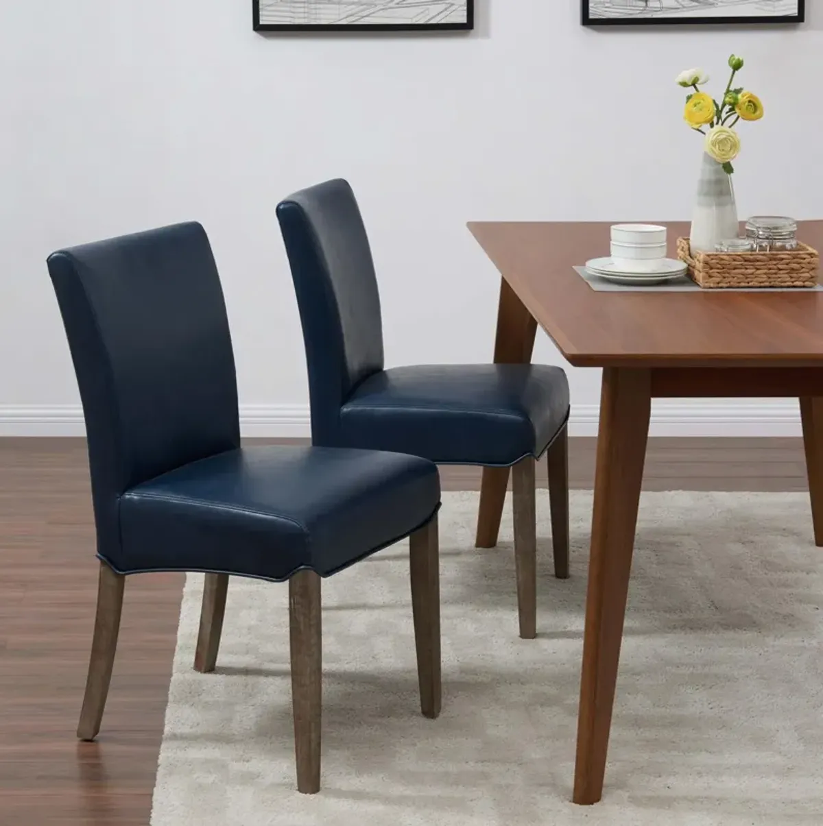 Beverly Hills Bonded Leather Dining Side Dining Side Chair Drift Wood Legs, Vintage Blue (Set of 2)