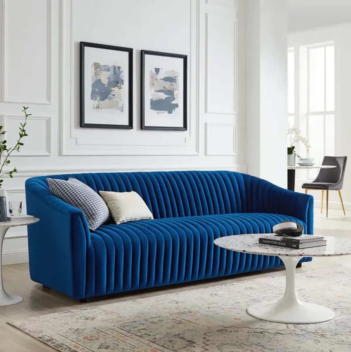 Announce Performance Velvet Channel Tufted Sofa