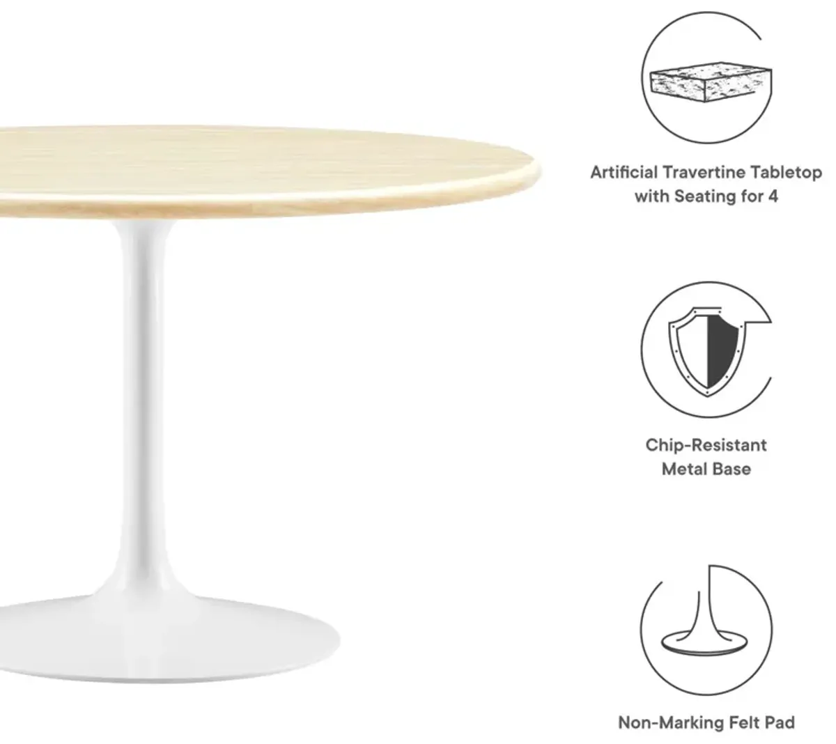 Lippa 48" Round Artificial Travertine  Dining Table