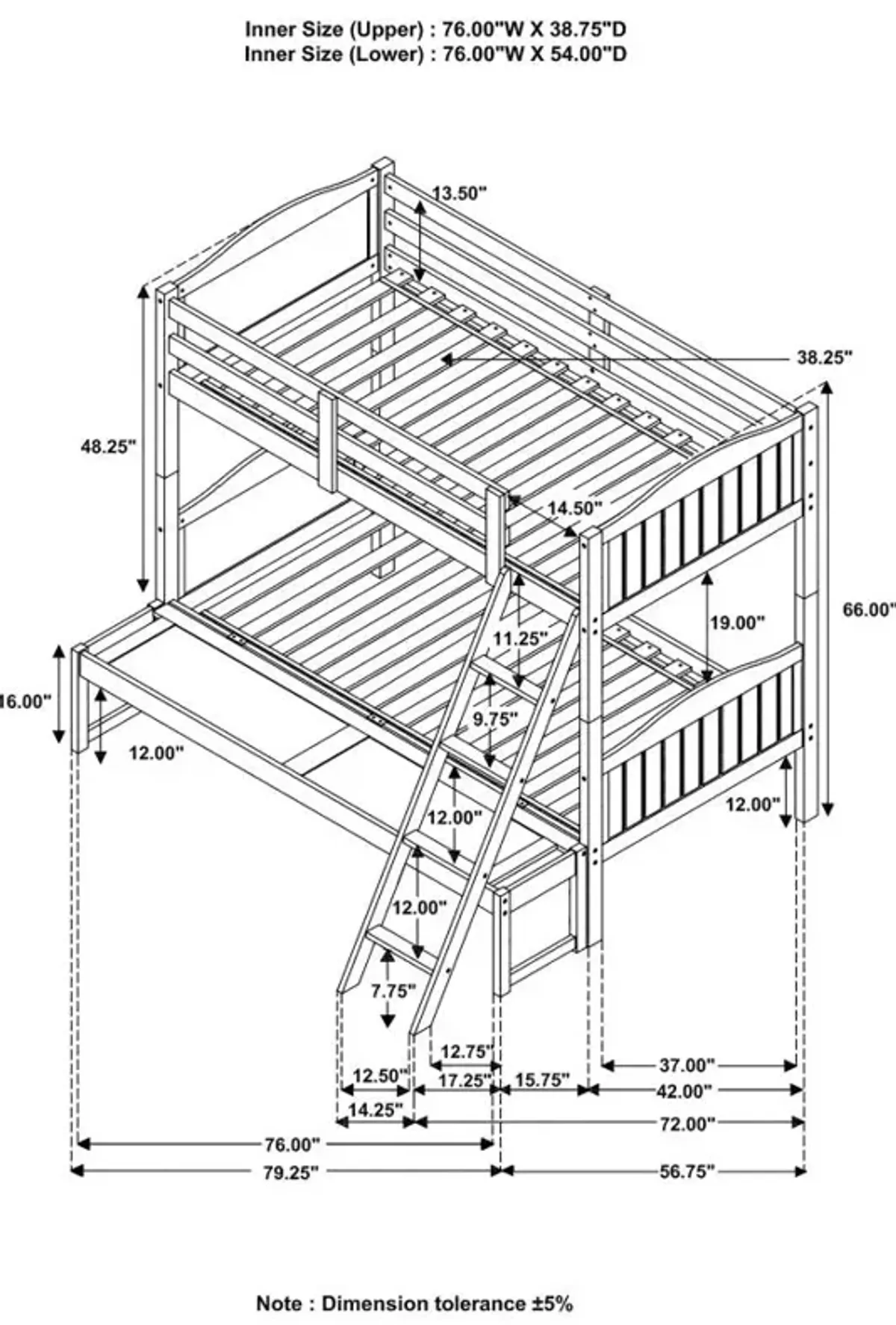 Arlo Twin Over Full Bunk Bed with Ladder Espresso