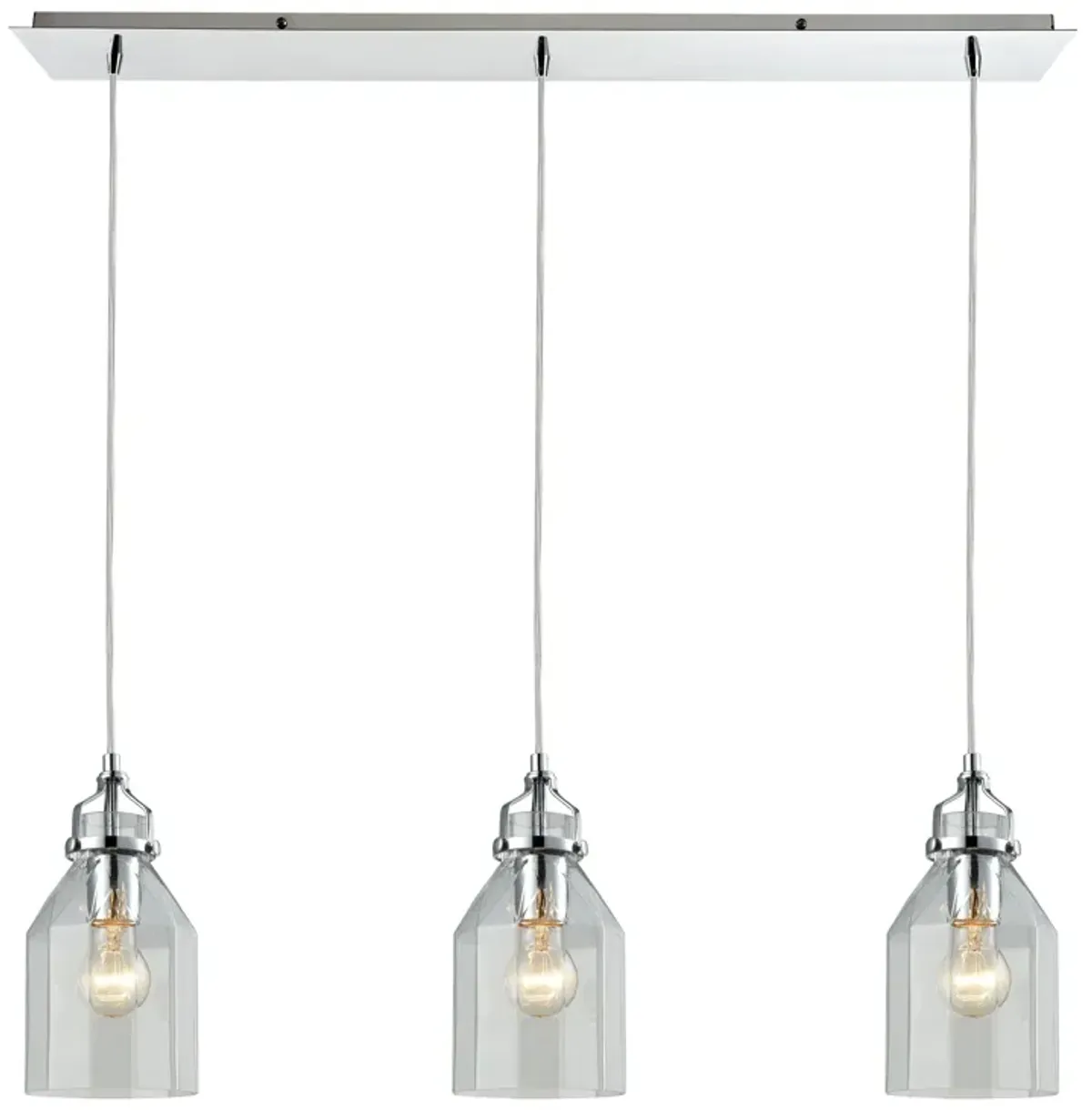 Danica 36'' Wide 3-Light Pendant - Polished Chrome with Clear Glass