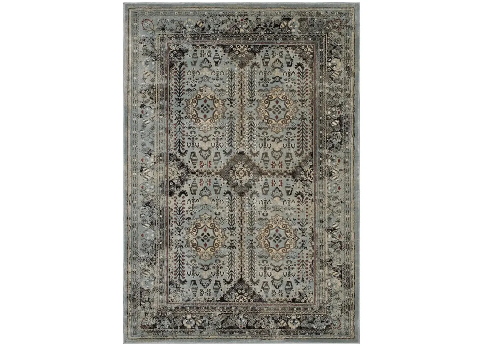 Enye Distressed Vintage Floral Lattice 5x8 Area Rug