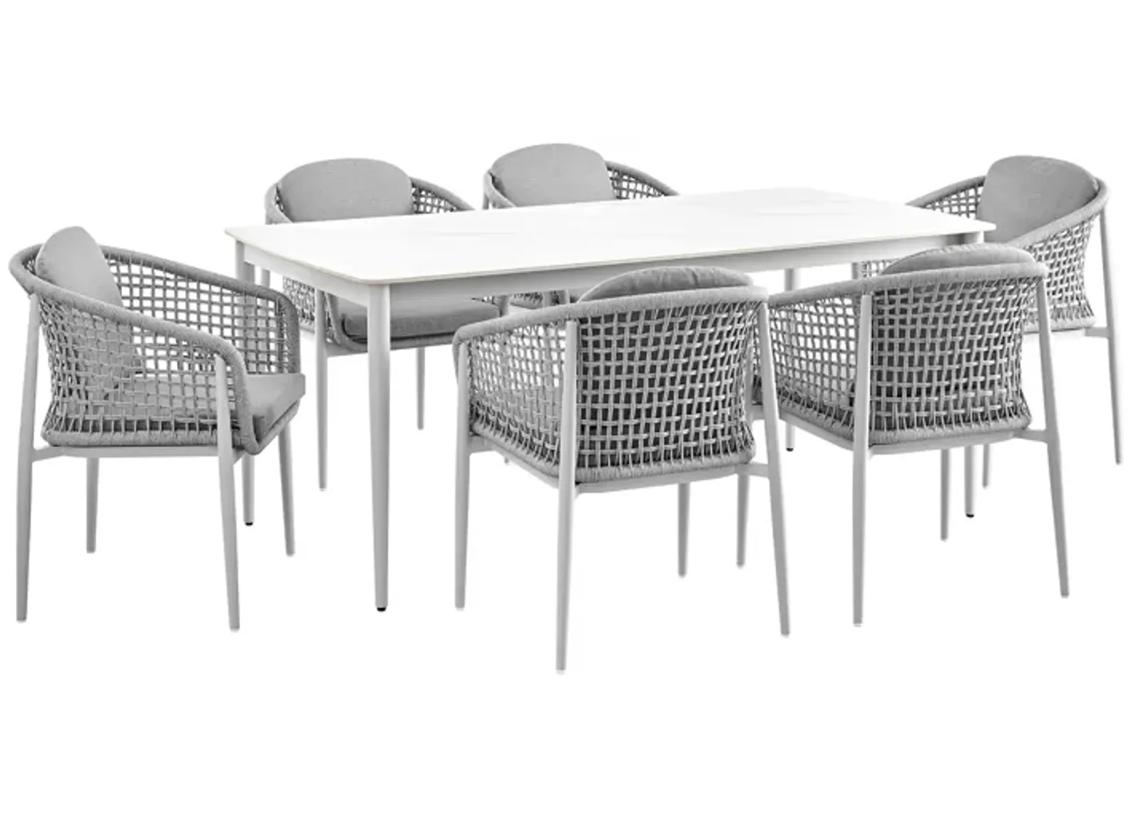 Rhodes Outdoor Patio 7 Piece Dining Set in Aluminum with Sintered Stone and Gray Cushions