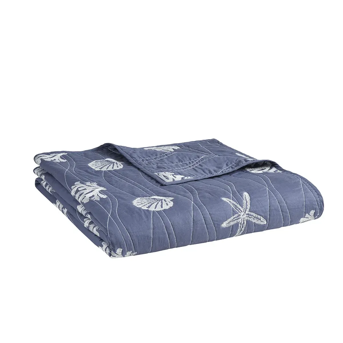 Harbor House Seaside Navy 4 Piece Cotton Reversible Embroidered Quilt Set with Throw Pillow