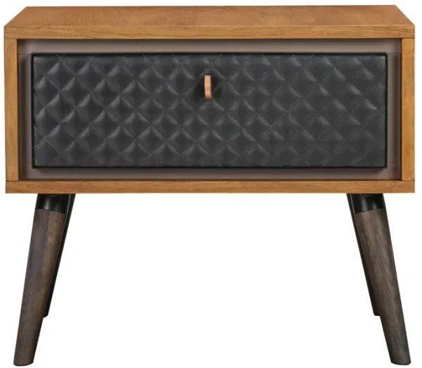 Coco  Oak Wood And Faux Leather Nightstand