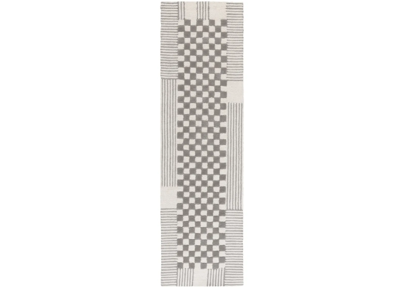 GENRE 207 CHECKERED GREY  2'-3' x 8' Runner Rug