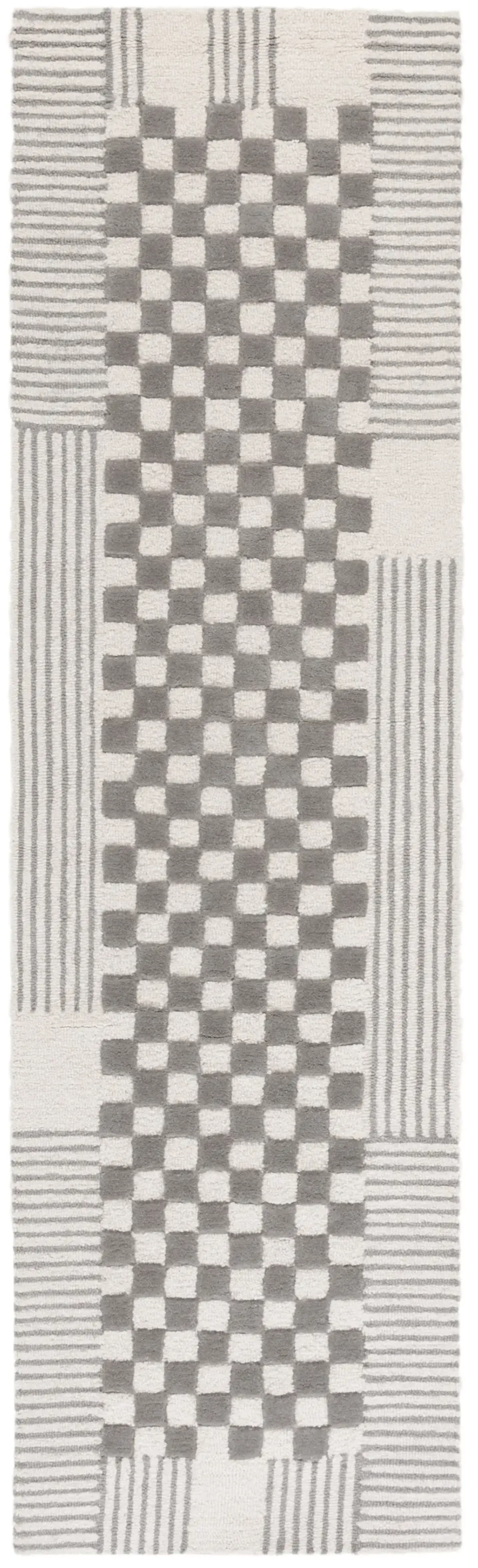 GENRE 207 CHECKERED GREY  2'-3' x 8' Runner Rug