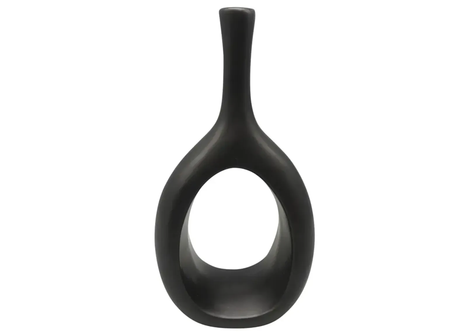 Cer, 12" Curved Open Cut Out Vase, Black