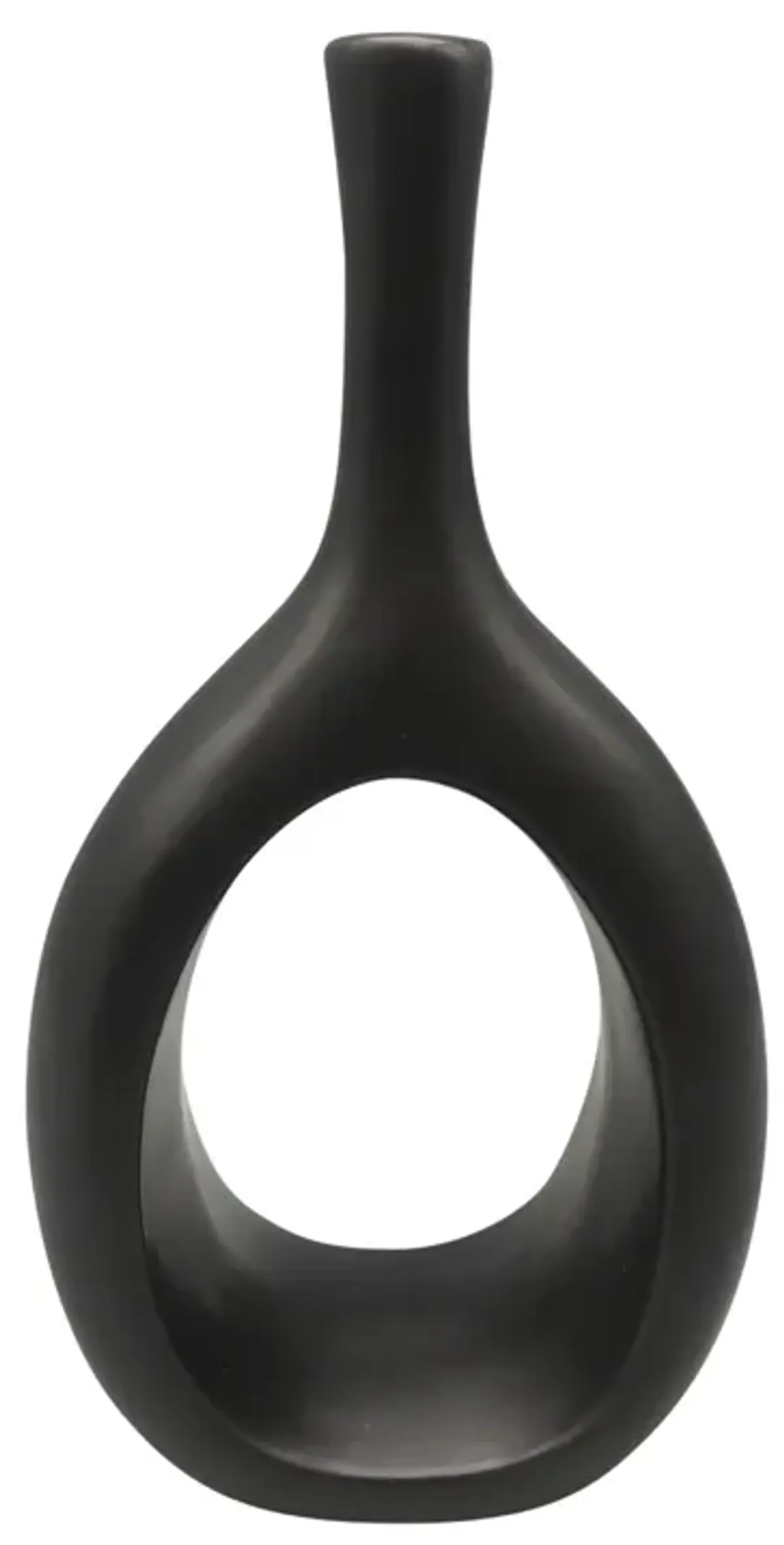 Cer, 12" Curved Open Cut Out Vase, Black