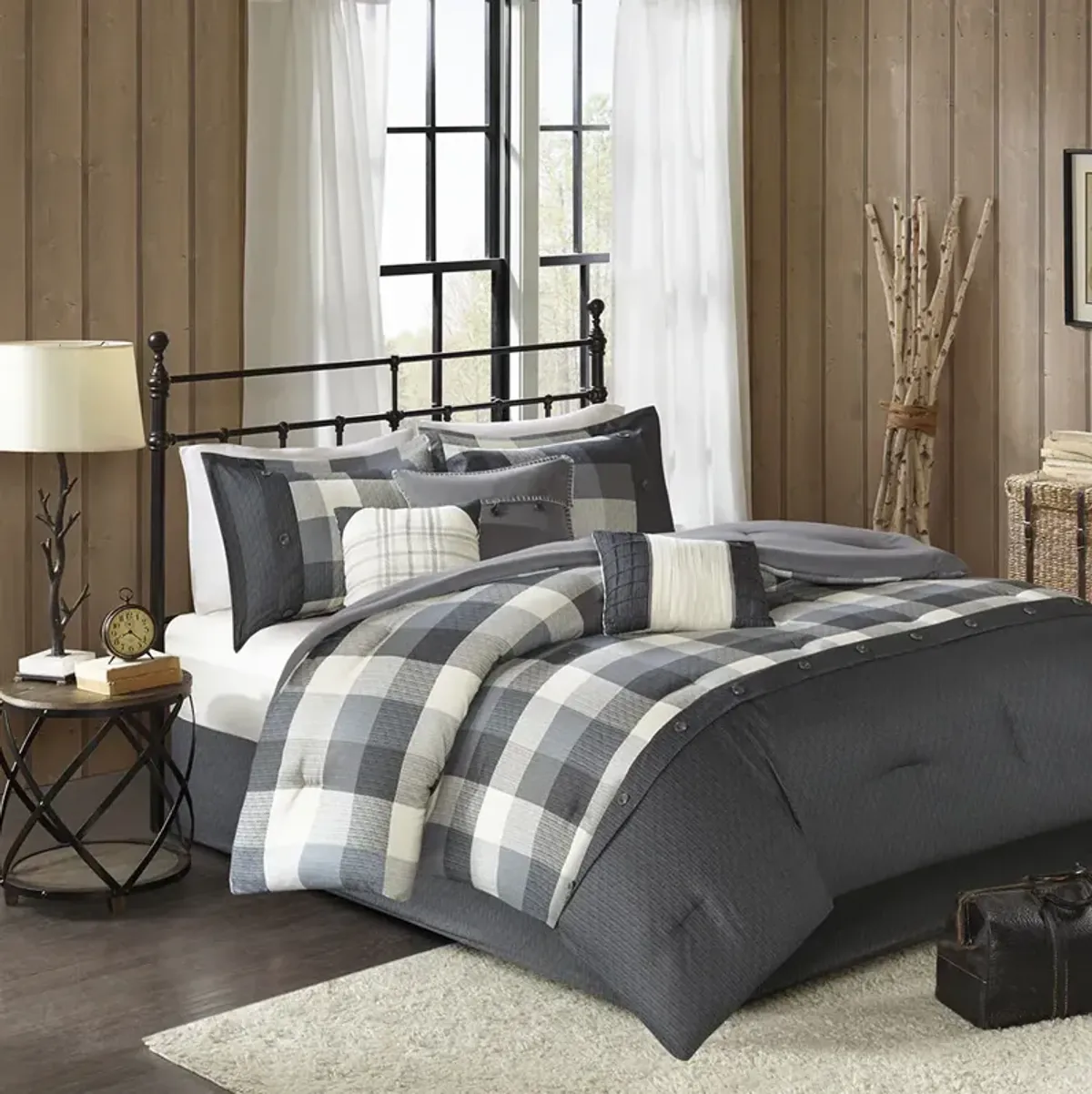 Madison Park Ridge Grey 7 Piece Herringbone Comforter Set