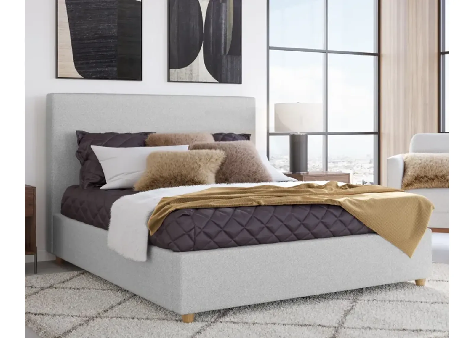 Olivia Upholstered California King-size Bed in Linen