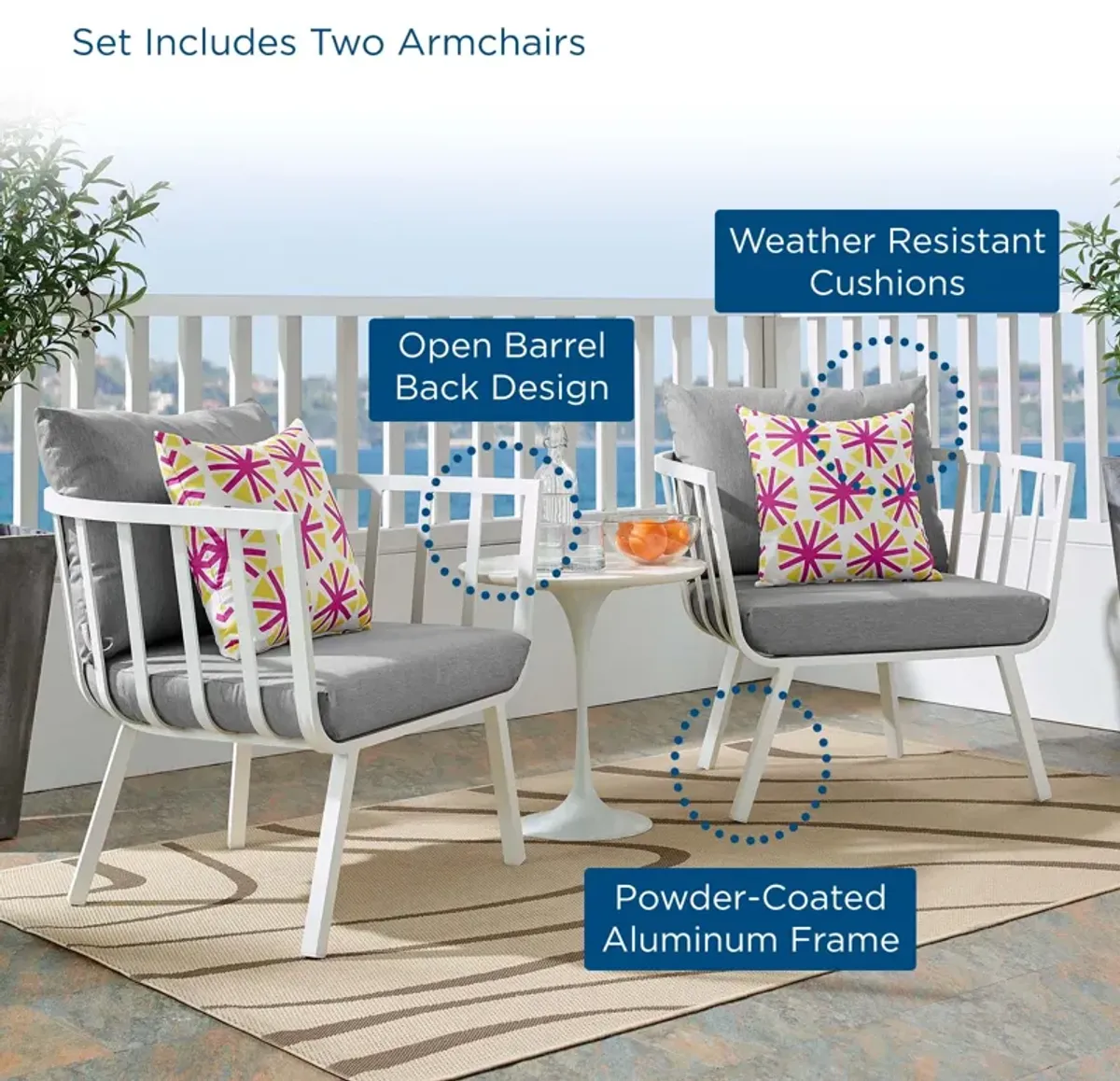 Riverside Outdoor Patio Aluminum Armchair Set of 2