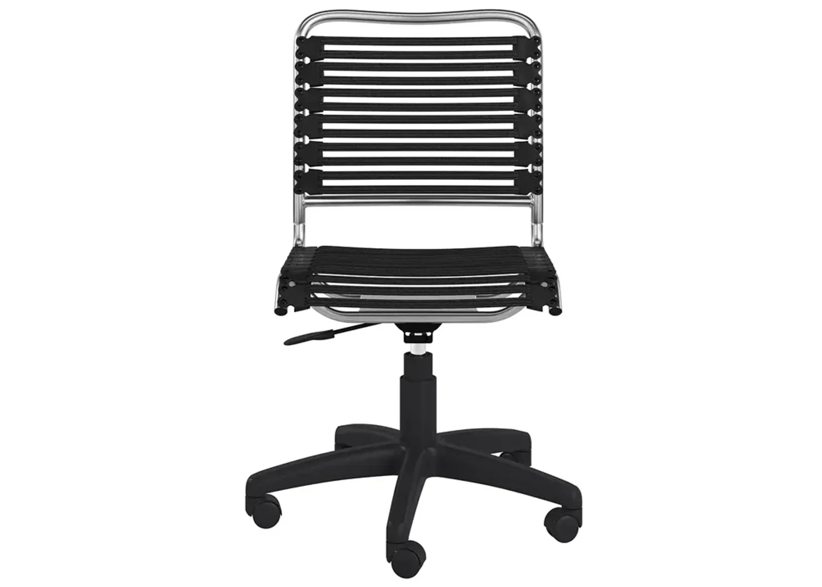 Allison Bungie Flat Low Back Office Chair in Black with Aluminum Frame Finish and Black Base