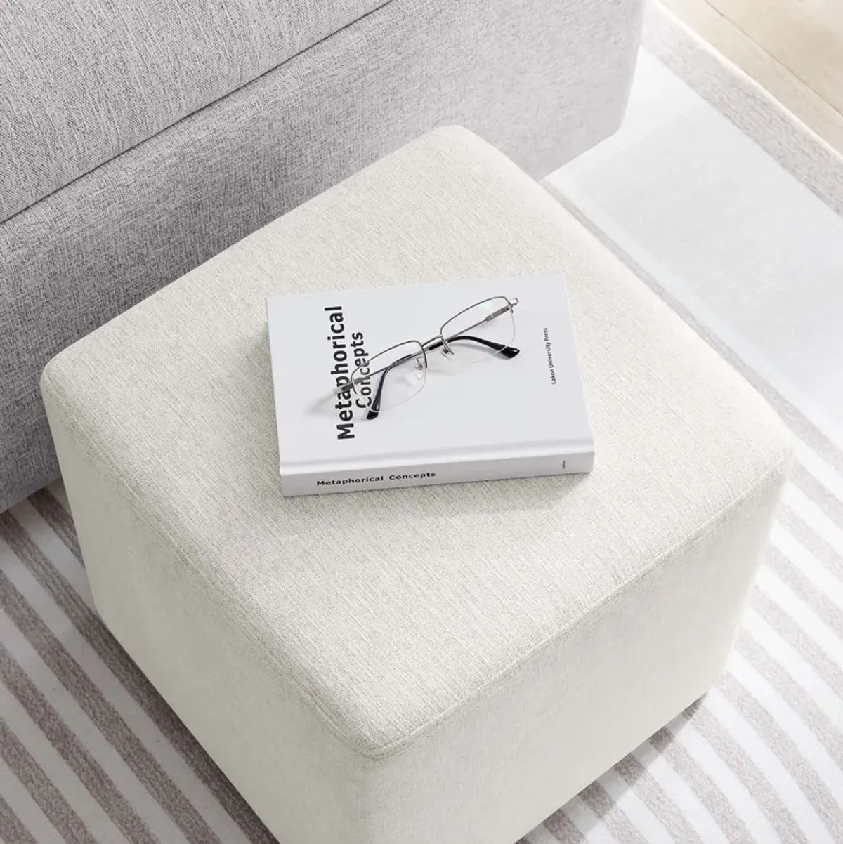 Callum 17" Square Woven Heathered Fabric Upholstered Ottoman by Modway