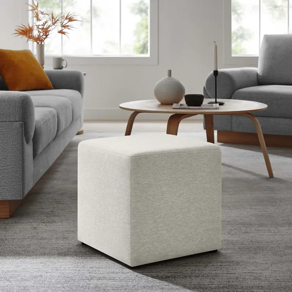 Callum 17" Square Woven Heathered Fabric Upholstered Ottoman by Modway