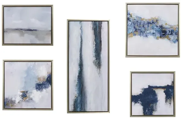 Martha Stewart Blue Drift Multi Abstract 5-piece Gallery Framed Canvas Wall Art Set