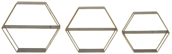 Metal/wd,s/3 21/24/26" Hex Folding Wall Shelf,gld