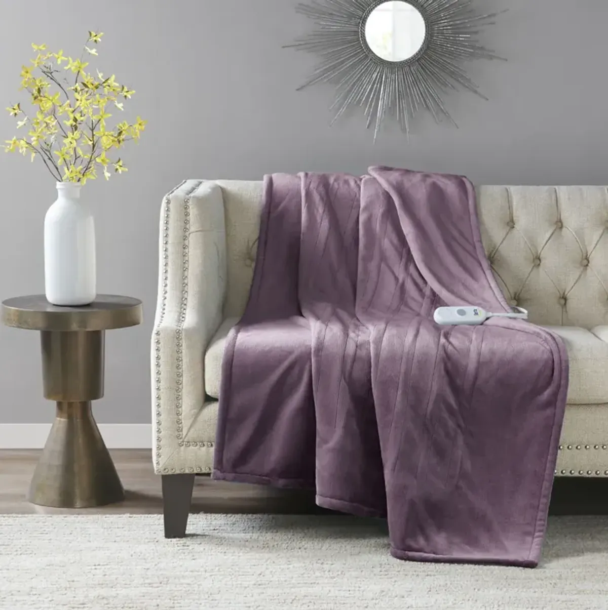 Serta Plush Heated Purple Throw