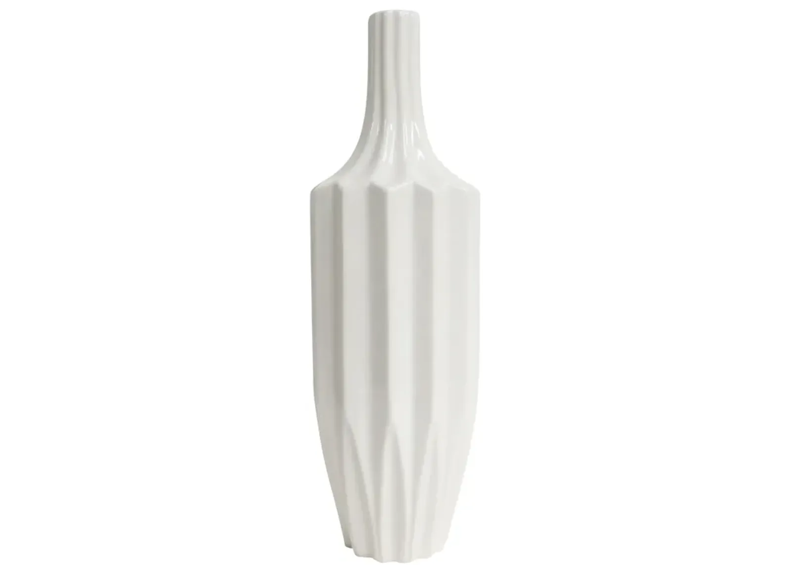 Cer, 16" Fluted Vase, White