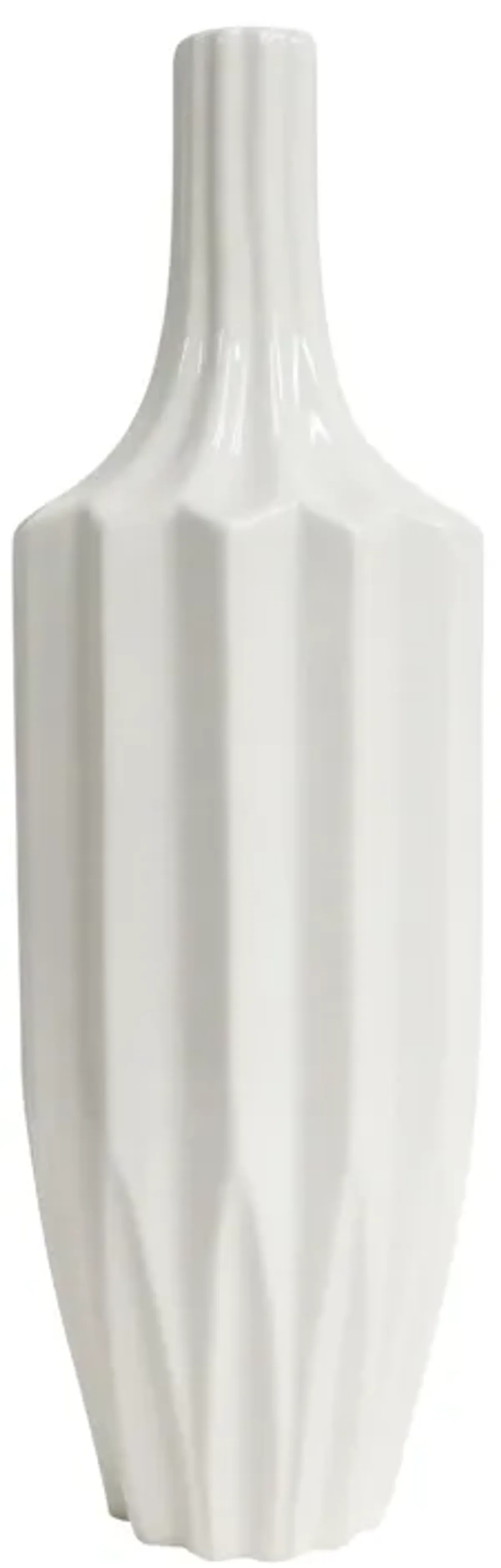 Cer, 16" Fluted Vase, White