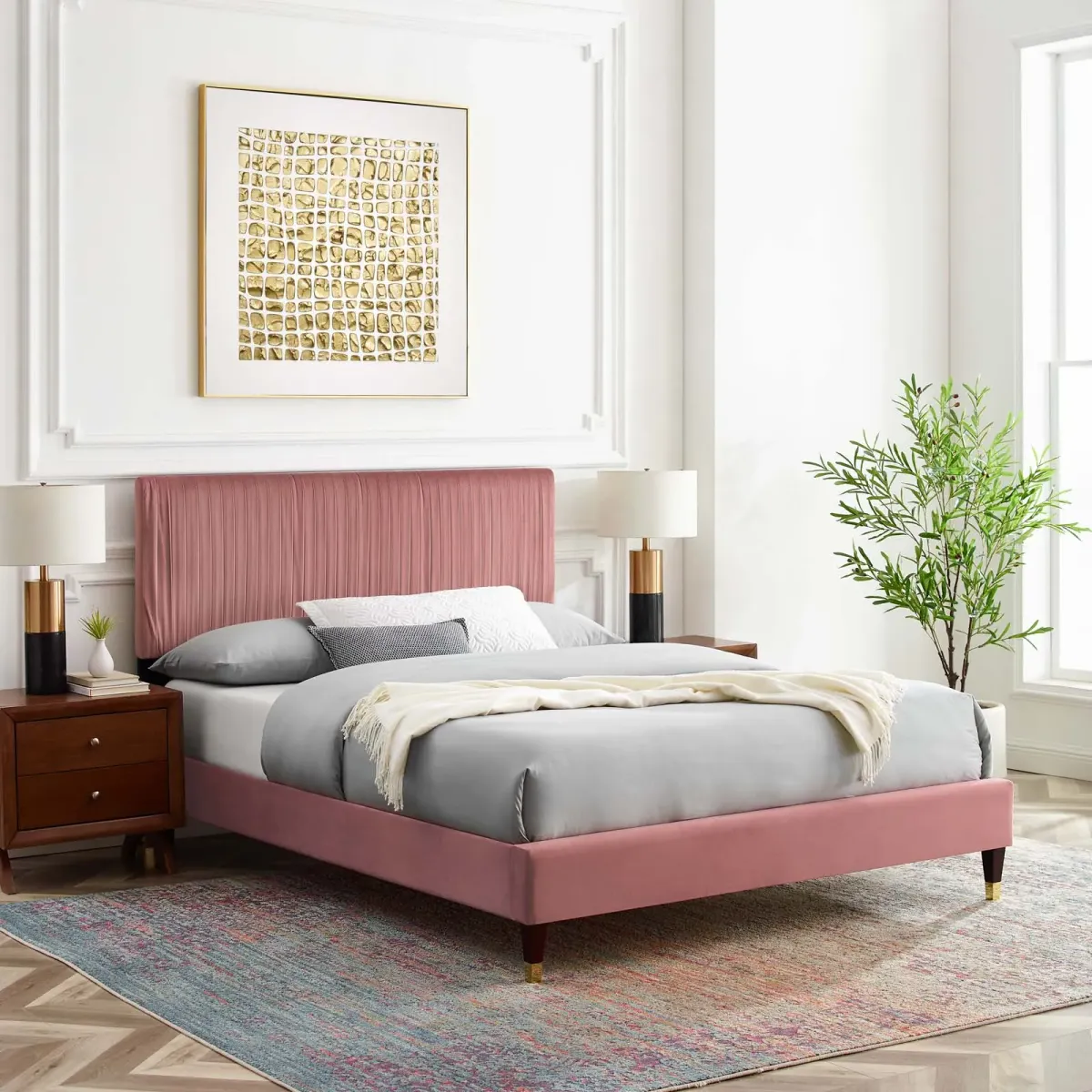 Peyton Performance Velvet Queen Platform Bed