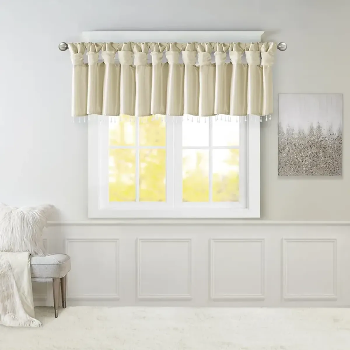 Madison Park Emilia Champagne Lightweight Faux Silk Valance With Beads