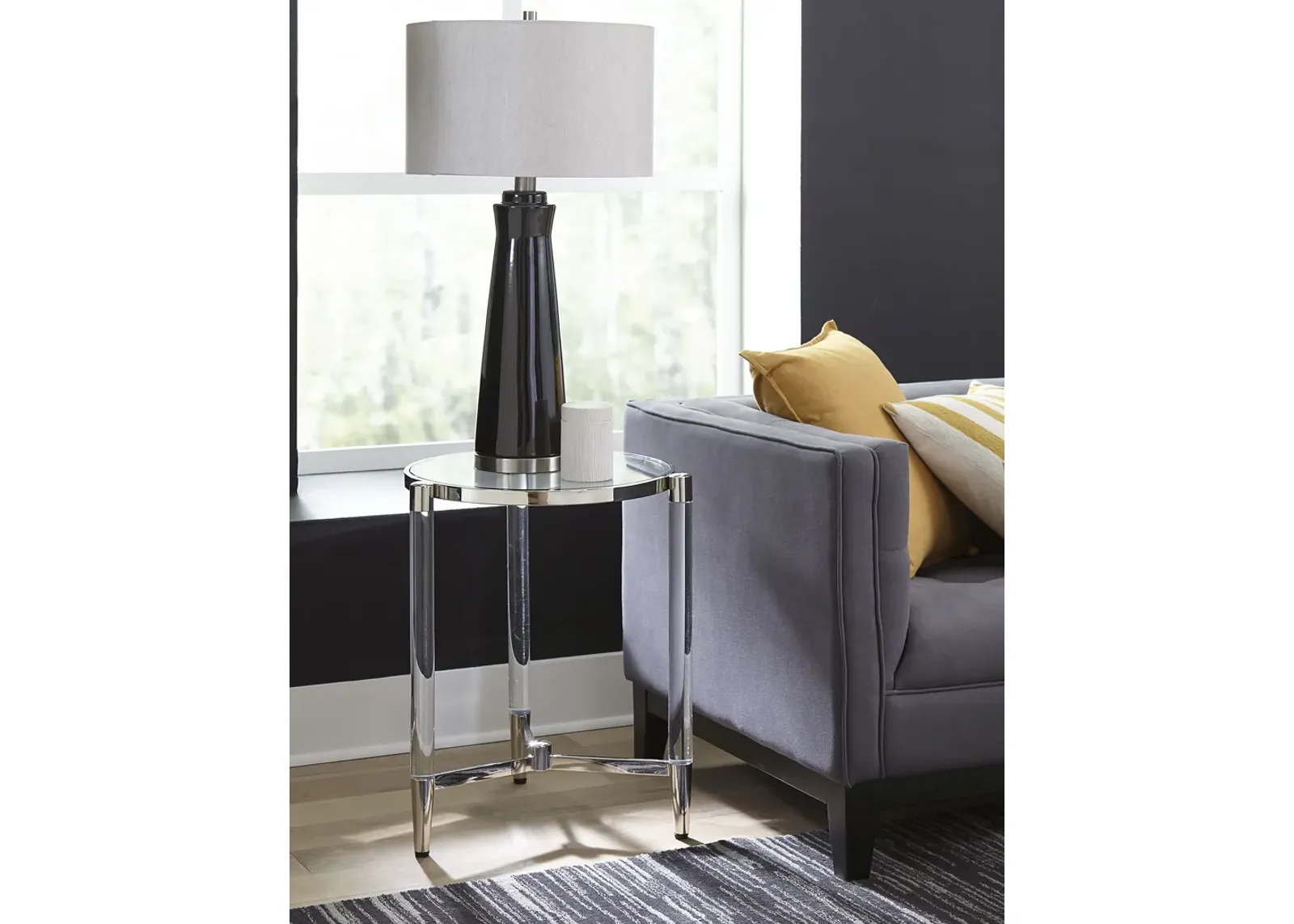 Marilyn Glass Top and Steel Base Round End Table