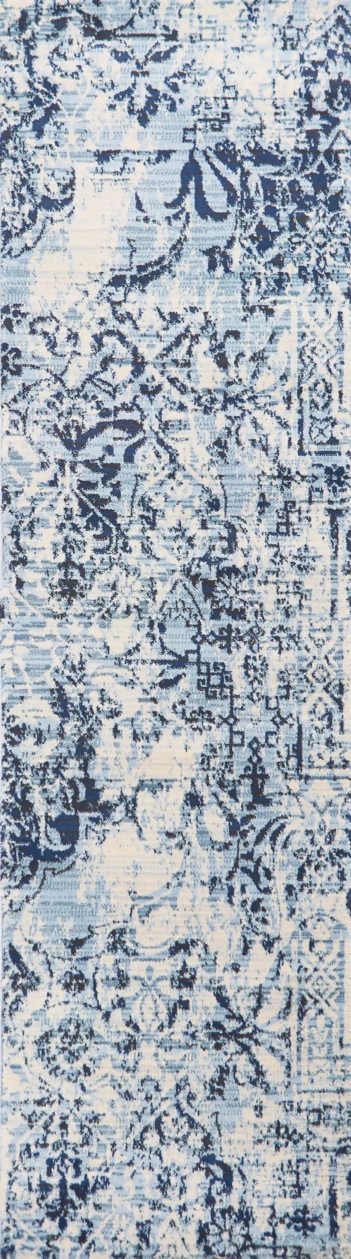 Panache Ivory/Blue Distress Patch work Polypropylene 2'3" x 7'7" Runner Rug