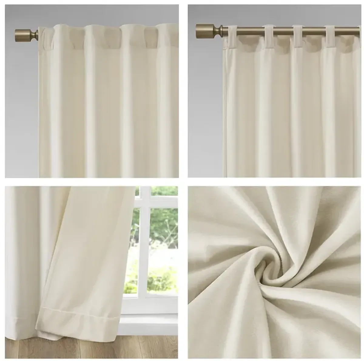 510 Design Colt Ivory Room Darkening Poly Velvet Rod Pocket/Back Tab Curtain Panel Pair