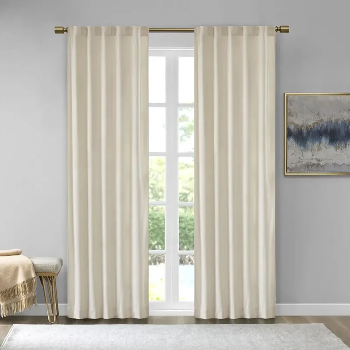 510 Design Colt Ivory Room Darkening Poly Velvet Rod Pocket/Back Tab Curtain Panel Pair