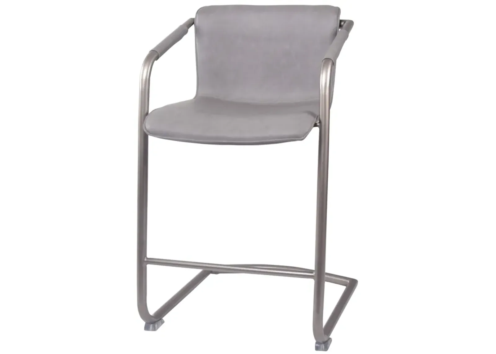 Indy Faux Leather Counter Stool  Arms Silver Frame, Antique Graphite Gray  - Set of 2