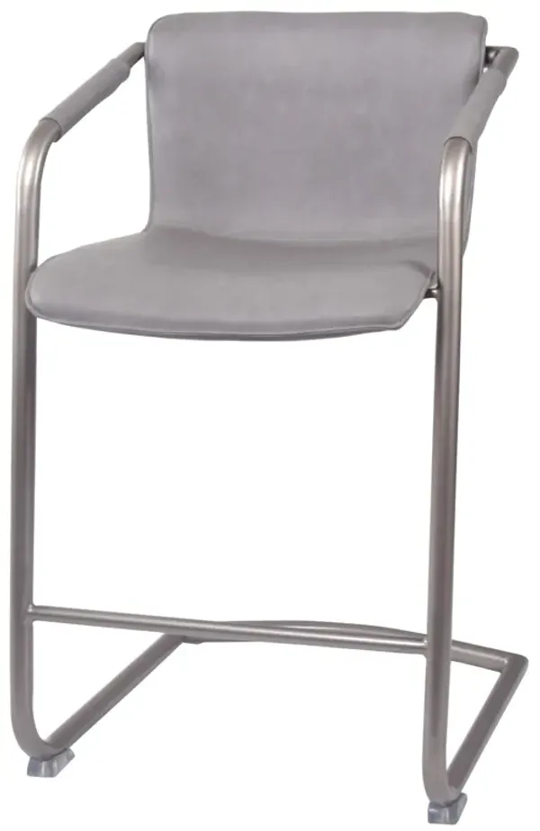 Indy Faux Leather Counter Stool  Arms Silver Frame, Antique Graphite Gray  - Set of 2