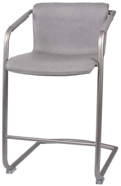 Indy Faux Leather Counter Stool  Arms Silver Frame, Antique Graphite Gray  - Set of 2